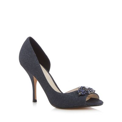Navy glitter heeled court shoes
